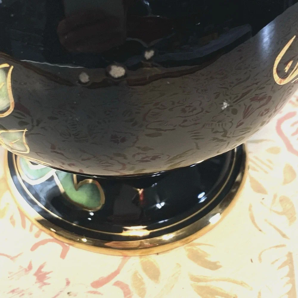Elegant Hubert Bequet Hand Painted Black Gold Pitcher/Ewer/Vase Belgium Mid Cent